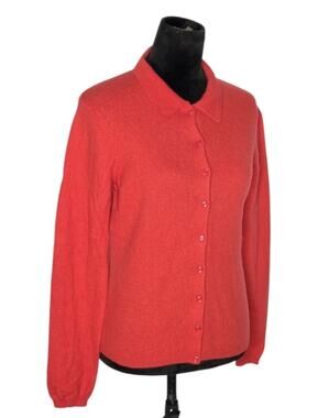 Birch Hill 100% Cashmere Red Collared Button Front Cardigan Sweater XL Preppy